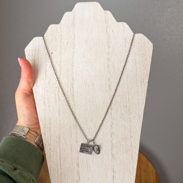 Wyoming Bison Postcard Necklace 22"